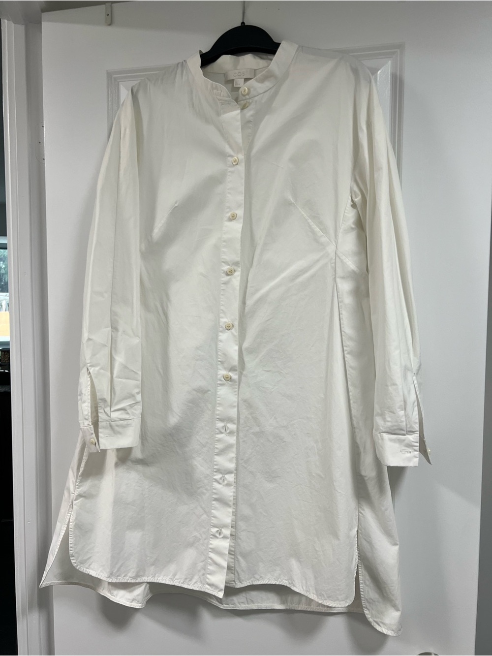 COS White Long Button-Front Tunic Dress